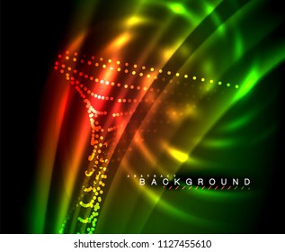 Líneas tecno brillantes neón, plantilla de fondo abstracto de alta tecnología futurista con formas cuadradas. Ilustración del vector