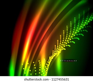 Neon glowing techno lines, hi-tech futuristic abstract background template with square shapes. Vector illustration