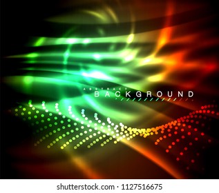 Neon glowing techno lines, hi-tech futuristic abstract background template with square shapes. Vector illustration