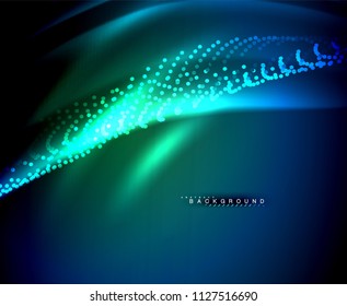 Líneas tecno brillantes neón, plantilla de fondo abstracto de alta tecnología futurista con formas cuadradas. Ilustración del vector
