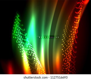 Neon glowing techno lines, hi-tech futuristic abstract background template with square shapes. Vector illustration