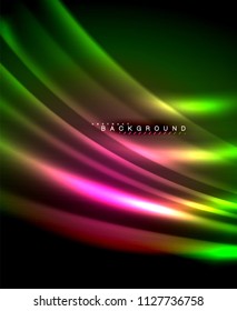 Neon glowing techno lines, hi-tech futuristic abstract background template with square shapes. Vector illustration