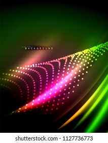 Líneas tecno brillantes neón, plantilla de fondo abstracto de alta tecnología futurista con formas cuadradas. Ilustración del vector