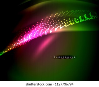 Neon linhas de tecno brilhantes, modelo de fundo abstrato futurista de alta tecnologia com formas quadradas. Ilustração vetorial