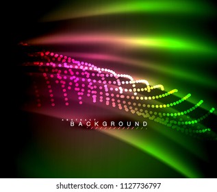 Neon glowing techno lines, hi-tech futuristic abstract background template with square shapes. Vector illustration