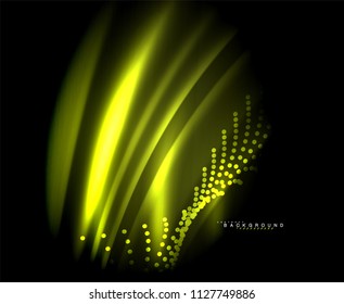 Neon glowing techno lines, hi-tech futuristic abstract background template with square shapes. Vector illustration