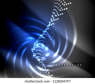Líneas tecno brillantes neón, plantilla de fondo abstracto de alta tecnología futurista con formas cuadradas. Ilustración del vector