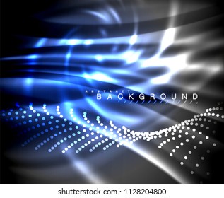 Neon glowing techno lines, hi-tech futuristic abstract background template with square shapes. Vector illustration