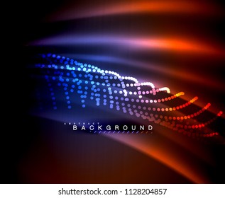 Neon glowing techno lines, hi-tech futuristic abstract background template with square shapes. Vector illustration