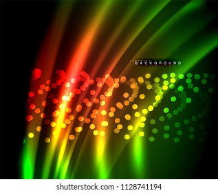 Neon glowing techno lines, hi-tech futuristic abstract background template with square shapes. Vector illustration