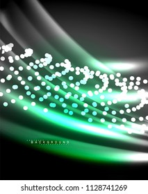 Neon glowing techno lines, hi-tech futuristic abstract background template with square shapes. Vector illustration