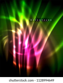 Líneas tecno brillantes neón, plantilla de fondo abstracto de alta tecnología futurista con formas cuadradas. Ilustración del vector