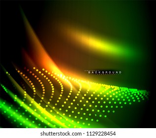 Neon glowing techno lines, hi-tech futuristic abstract background template with square shapes. Vector illustration