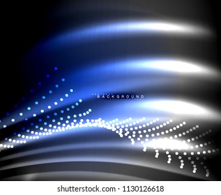 Líneas tecno brillantes neón, plantilla de fondo abstracto de alta tecnología futurista con formas cuadradas. Ilustración del vector