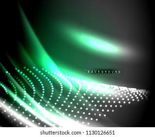 Neon glowing techno lines, hi-tech futuristic abstract background template with square shapes. Vector illustration