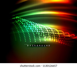 Neon glowing techno lines, hi-tech futuristic abstract background template with square shapes. Vector illustration