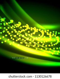 Líneas tecno brillantes neón, plantilla de fondo abstracto de alta tecnología futurista con formas cuadradas. Ilustración del vector