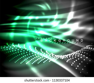 Neon glowing techno lines, hi-tech futuristic abstract background template with square shapes. Vector illustration