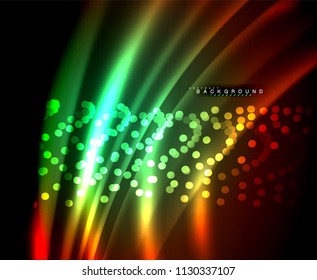Neon glowing techno lines, hi-tech futuristic abstract background template with square shapes. Vector illustration