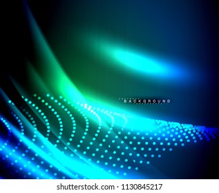 Líneas tecno brillantes neón, plantilla de fondo abstracto de alta tecnología futurista con formas cuadradas. Ilustración del vector