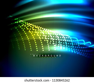 Neon glowing techno lines, hi-tech futuristic abstract background template with square shapes. Vector illustration