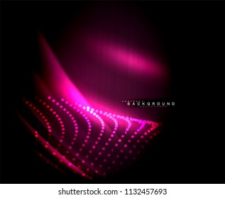 Neon glowing techno lines, hi-tech futuristic abstract background template with square shapes. Vector illustration