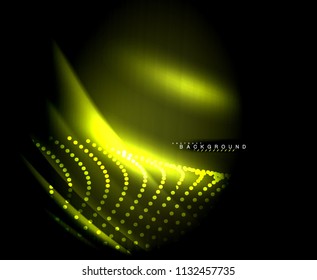 Líneas tecno brillantes neón, plantilla de fondo abstracto de alta tecnología futurista con formas cuadradas. Ilustración del vector