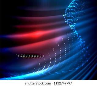 Neon glowing techno lines, hi-tech futuristic abstract background template with square shapes. Vector illustration