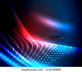 Líneas tecno brillantes neón, plantilla de fondo abstracto de alta tecnología futurista con formas cuadradas. Ilustración del vector