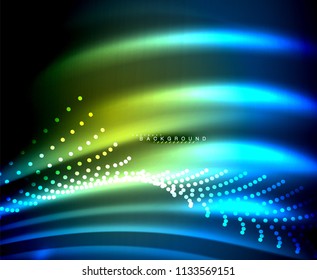 Neon glowing techno lines, hi-tech futuristic abstract background template with square shapes. Vector illustration