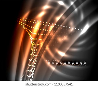 Neon glowing techno lines, hi-tech futuristic abstract background template with square shapes. Vector illustration