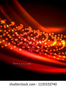 Líneas tecno brillantes neón, plantilla de fondo abstracto de alta tecnología futurista con formas cuadradas. Ilustración del vector