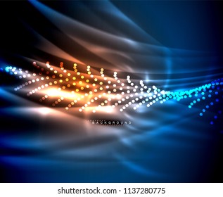 Neon glowing techno lines, hi-tech futuristic abstract background template with square shapes. Vector illustration