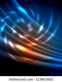 Neon glowing techno lines, hi-tech futuristic abstract background template with square shapes. Vector illustration