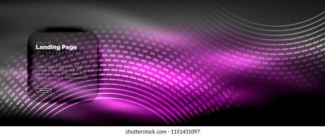 Neon leuchtende Techno-Linien, High-Tech-futuristische abstrakte Hintergrund-Vorlage mit Kreisen, Landing Page Template. Vektorgrafik