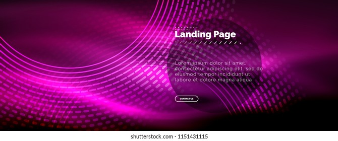 Neon leuchtende Techno-Linien, High-Tech-futuristische abstrakte Hintergrund-Vorlage mit Kreisen, Landing Page Template. Vektorgrafik