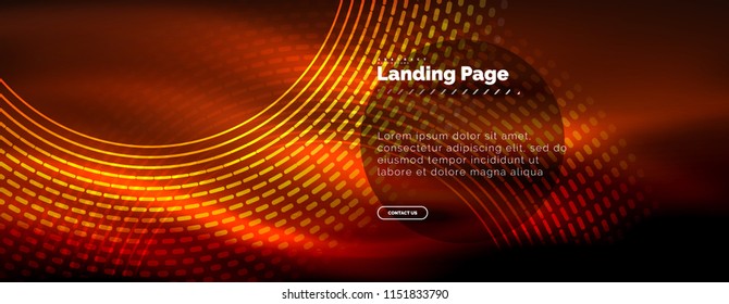 Neon glowing techno lines, hi-tech futuristic abstract background template with circles, landing page template. Vector illustration