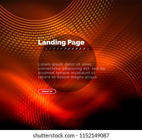 Neon glowing techno lines, hi-tech futuristic abstract background template with circles, landing page template. Vector illustration
