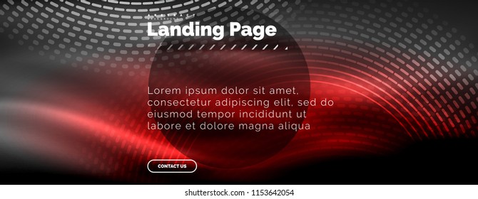 Líneas tecno brillantes neón, plantilla de fondo abstracto de alta tecnología futurista con círculos, plantilla de página de aterrizaje. Ilustración del vector