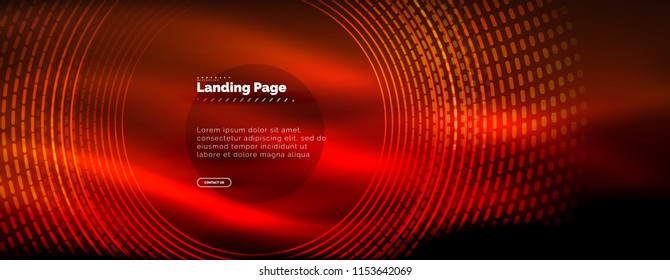 Neon leuchtende Techno-Linien, High-Tech-futuristische abstrakte Hintergrund-Vorlage mit Kreisen, Landing Page Template. Vektorgrafik