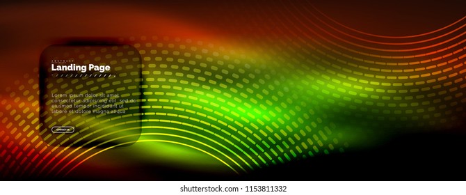 Neon leuchtende Techno-Linien, High-Tech-futuristische abstrakte Hintergrund-Vorlage mit Kreisen, Landing Page Template. Vektorgrafik