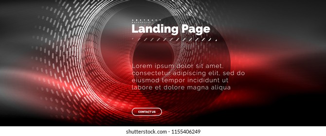 Neon glowing techno lines, hi-tech futuristic abstract background template with circles, landing page template. Vector illustration