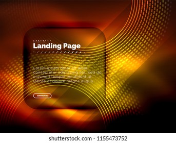 Neon glowing techno lines, hi-tech futuristic abstract background template with circles, landing page template. Vector illustration