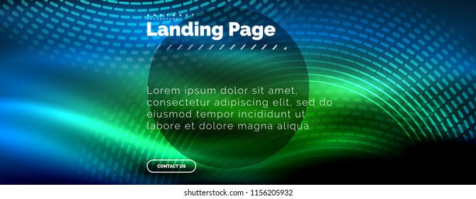 Neon leuchtende Techno-Linien, High-Tech-futuristische abstrakte Hintergrund-Vorlage mit Kreisen, Landing Page Template. Vektorgrafik