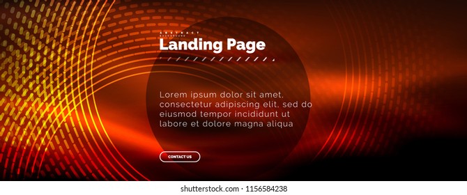 Neon leuchtende Techno-Linien, High-Tech-futuristische abstrakte Hintergrund-Vorlage mit Kreisen, Landing Page Template. Vektorgrafik