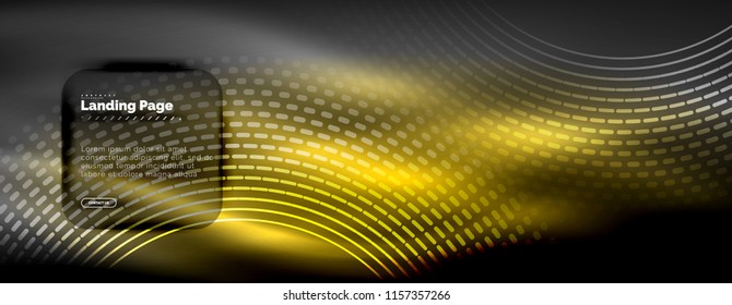 Neon glowing techno lines, hi-tech futuristic abstract background template with circles, landing page template. Vector illustration