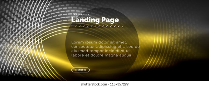 Neon glowing techno lines, hi-tech futuristic abstract background template with circles, landing page template. Vector illustration