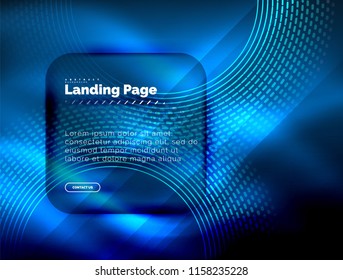 Neon leuchtende Techno-Linien, High-Tech-futuristische abstrakte Hintergrund-Vorlage mit Kreisen, Landing Page Template. Vektorgrafik