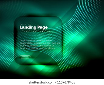 Neon leuchtende Techno-Linien, High-Tech-futuristische abstrakte Hintergrund-Vorlage mit Kreisen, Landing Page Template. Vektorgrafik