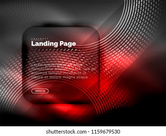 Neon glowing techno lines, hi-tech futuristic abstract background template with circles, landing page template. Vector illustration